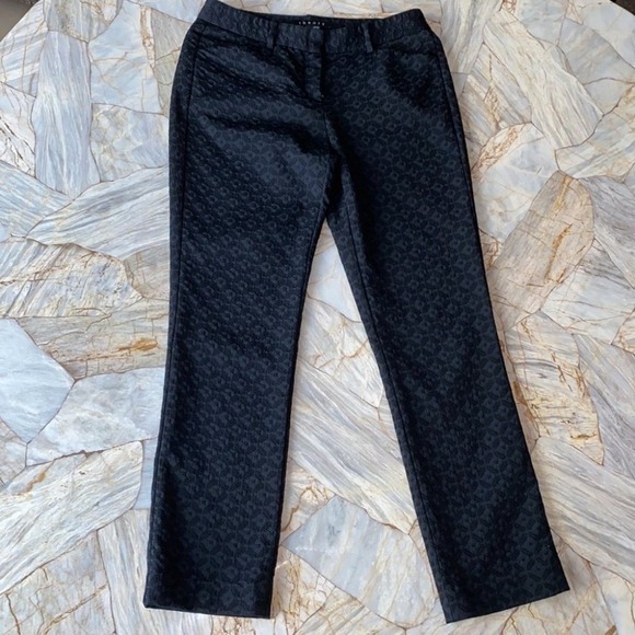 Theory Pants - Theory Black Jacquard Geometric Textured Straight Leg Trousers Pants Size 2‎